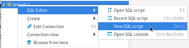 Открыть редактор SQL